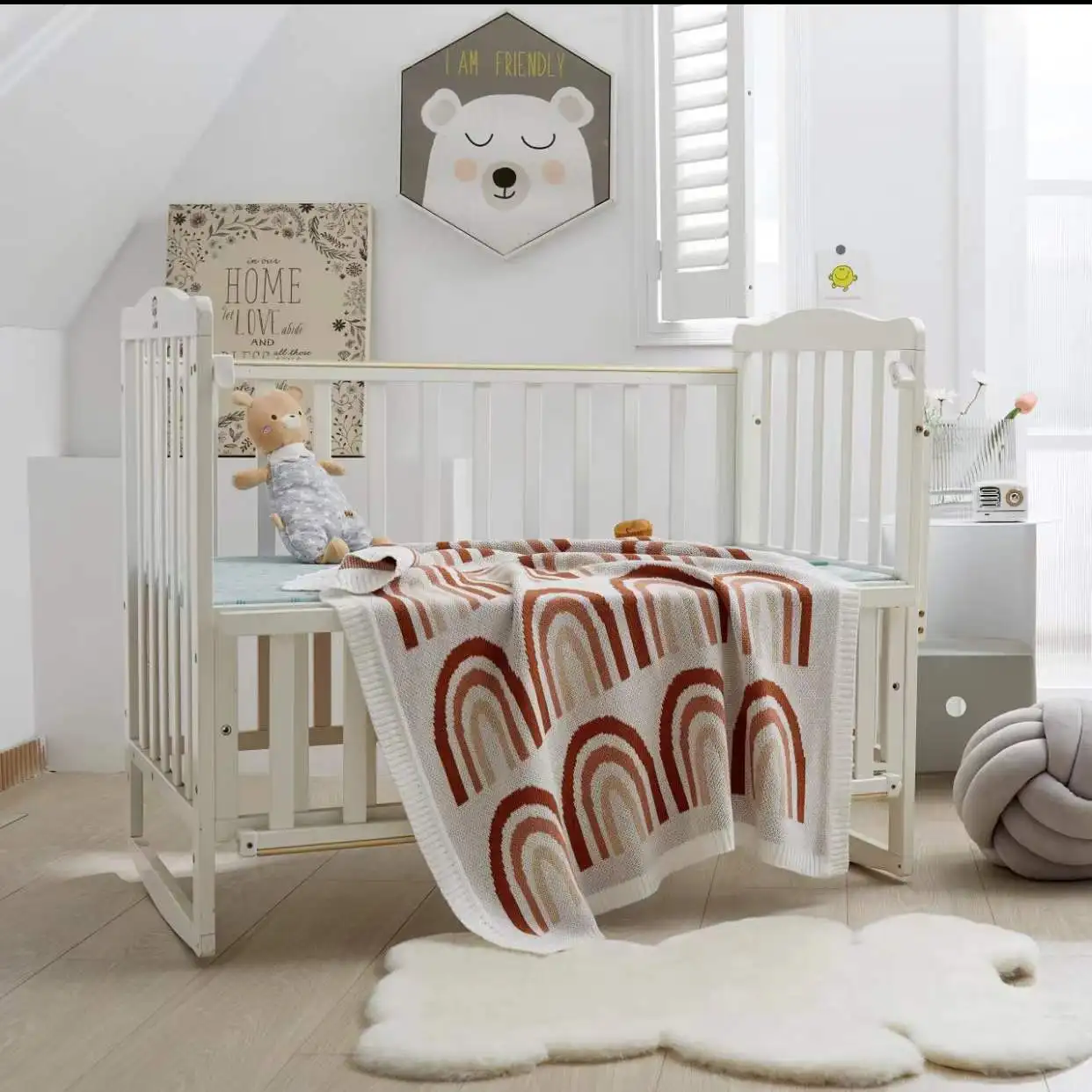 Couvertures de bébé en coton pour nouveau-né, couvertures de lit de poussette pour fille ou garçon, couettes tricotées 100x80cm 1