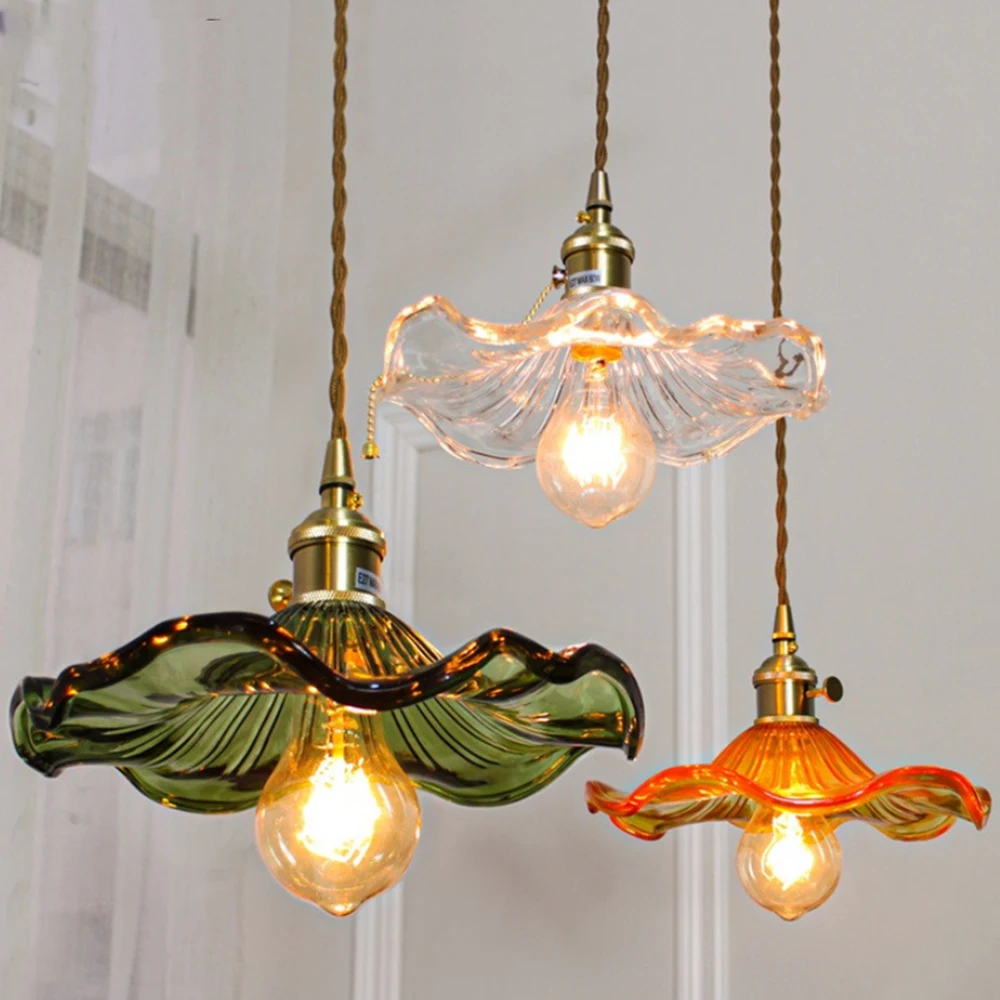 

SGROW Nordic Style Simple LED Pendant Light Fixtures Bedroom Living Room Bar Colorful Glass Copper Hanging Lamp Lights Edison