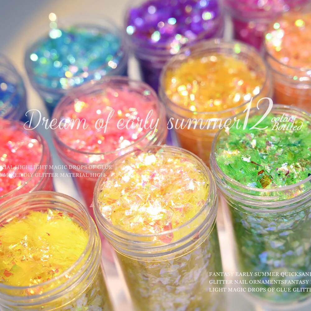 1 Scatola Di Caramelle Irregolari Colorate Lucide Glitter Paillettes Per Unghie Sparkly Flake Glass Aurora Paper Strumento Di Decorazione Per Manicure