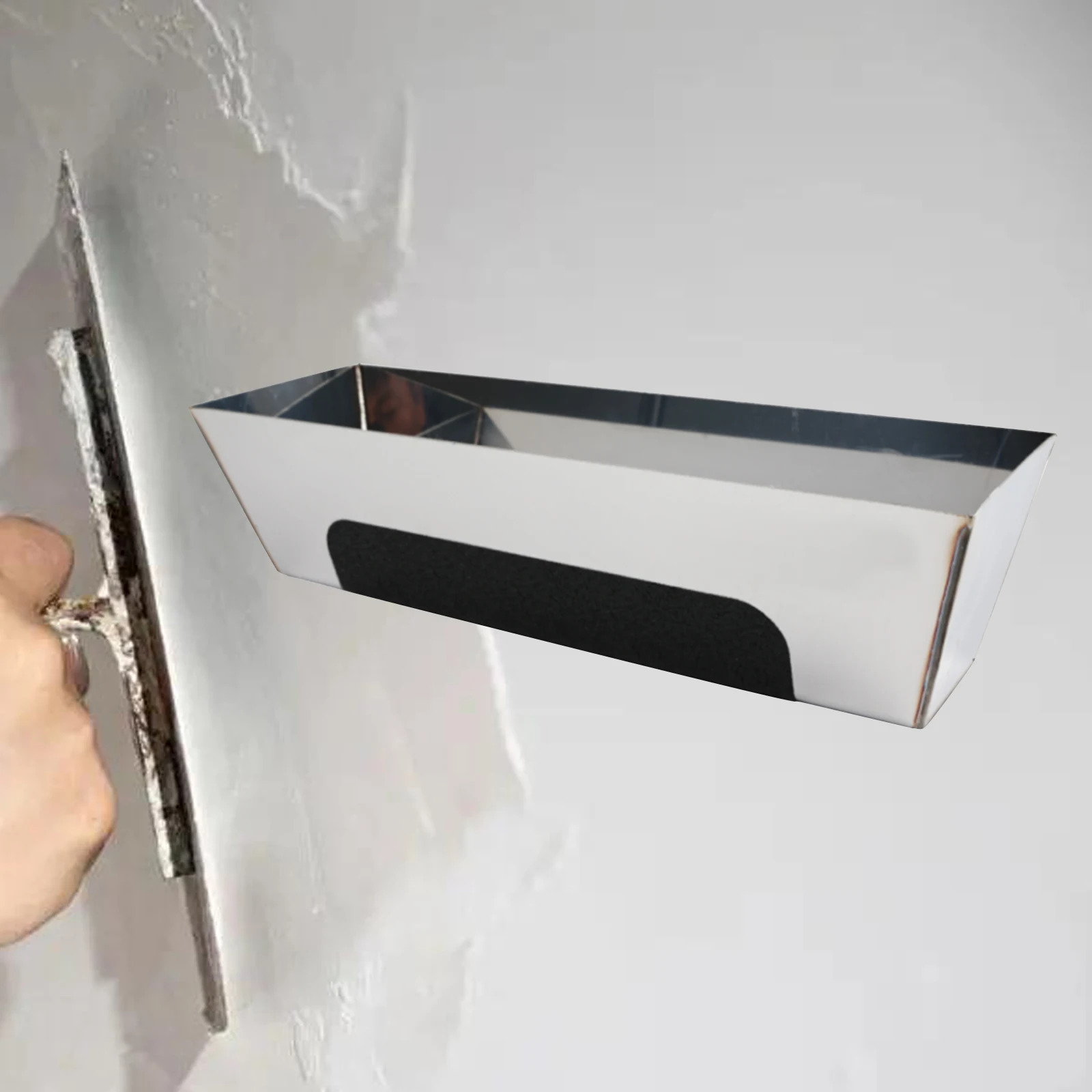 10inch 16inch Stainless Steel Mud Pan with Anti Slip Pad for Woodworking DIY Mud Pan Heavy duty Drywall Plaster Mud Pan Scraping 4