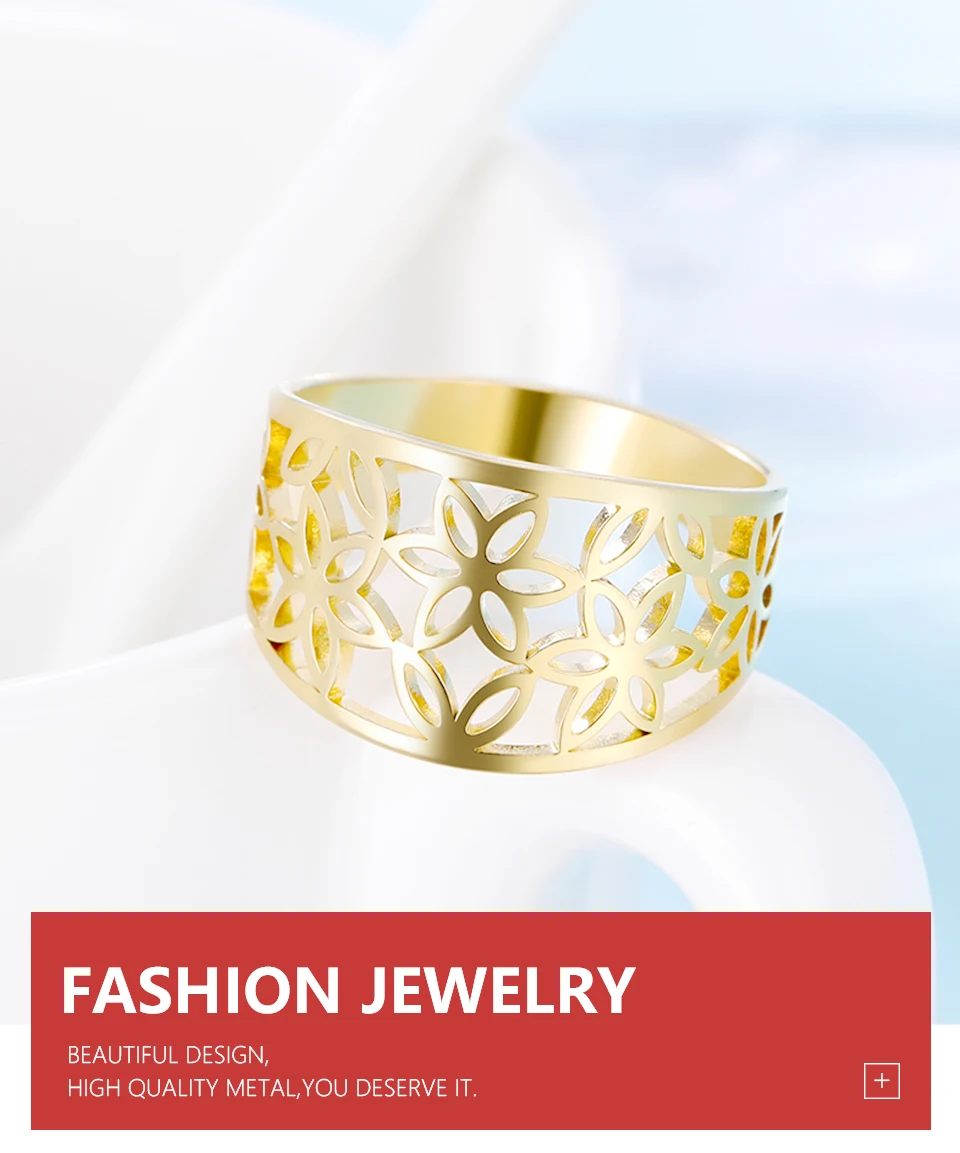 Edler Edelstahl Ring Mit Blumenmuster Vintage Stil Für Damen_voghion.com