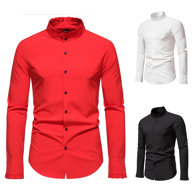Men Long Sleeve Shirts Double Breasted Henry Collar Mens Dress Shirts Casual Male Clothes Chemise Hemd Homme Shirt S42 - Image 6