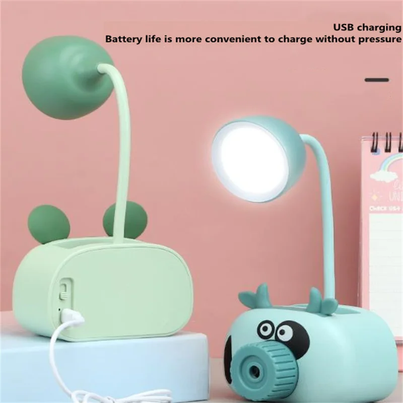 Newest!!! Cartoon USB Rechargeable Lamps Storage Box Night Light LED Pencil Sharpener Small Table Lamp