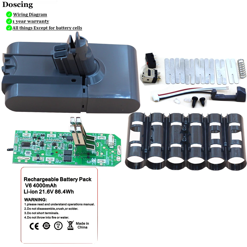 Custodia Per Batteria 6*21700 V6 Custodia Per Pcb Bms Per Aspirapolvere Dyson 21.6V Dc58,Dc59,Dc62,650,770,880,Sv03,Sv04,Sv05,Sv06,Sv07,Sv09