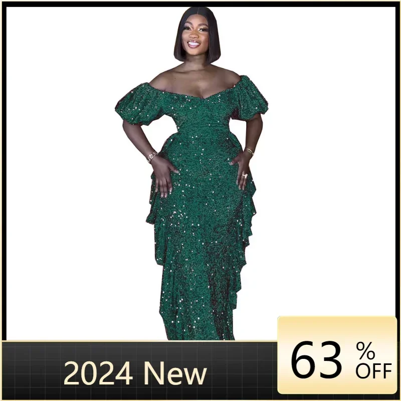 Off Shoulder Sequin Sexy Formal Party Long Dresses Women Bodycon Tiered Ruffle Elegant Evening Mix Dress NightClub Prom Gowns pink a line maternity robes for photo shoot off shoulder tiered ruffles pregnant women dresses sexy sweep train babyshower gowns