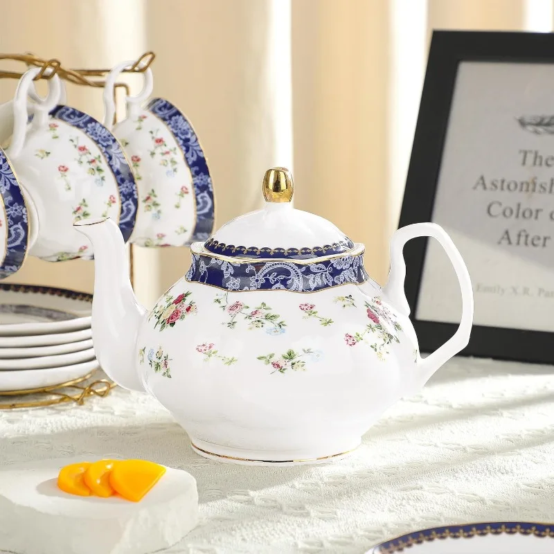 Bone China Tea Sets for Adults Porcelain Tea Service with Sugar Bowl & Creamer English Cremic Floral Cups Set of 6