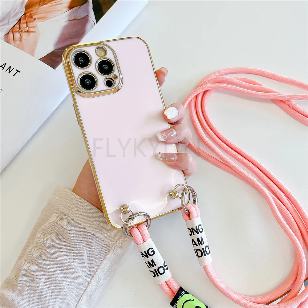 Crossbody Strap Lanyard Phone Case with Soft Silicon Plating and Shockproof Back Cover