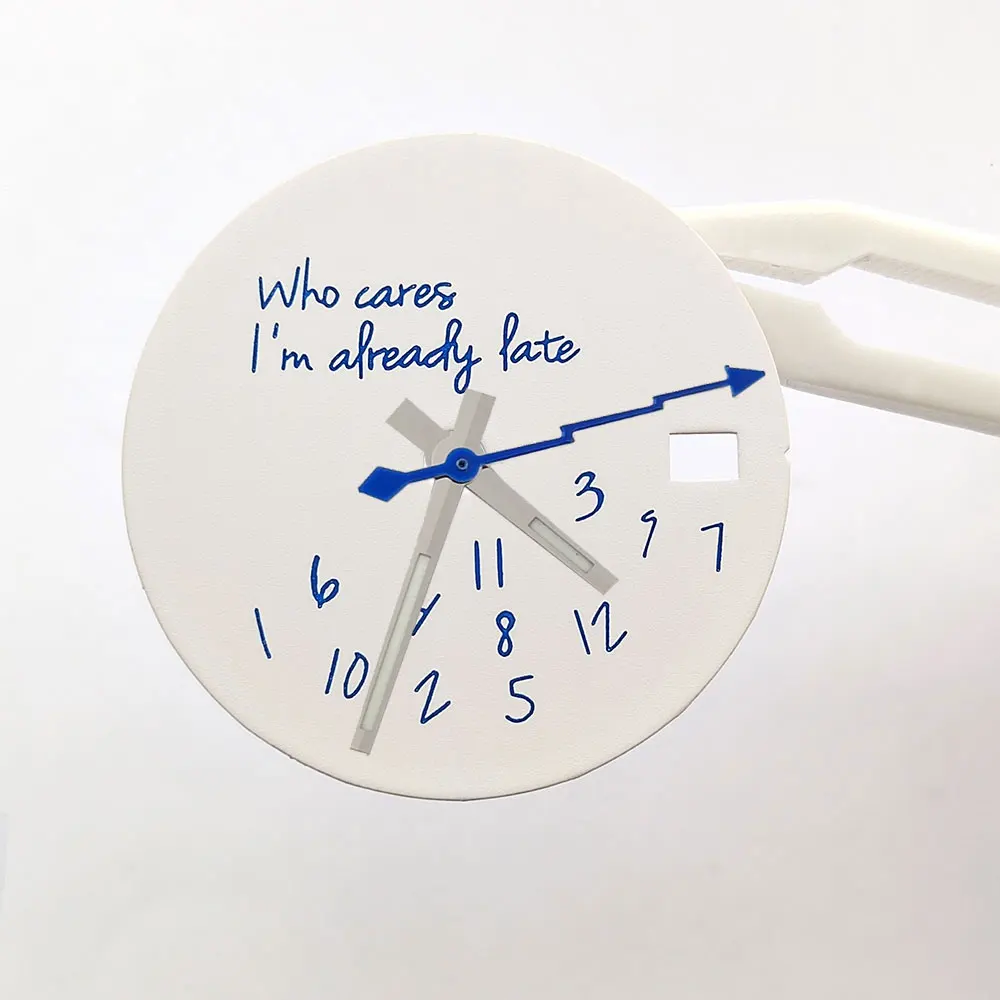 Whimsical White & Black 'Who Cares, I'm Already Late' Watch Dial