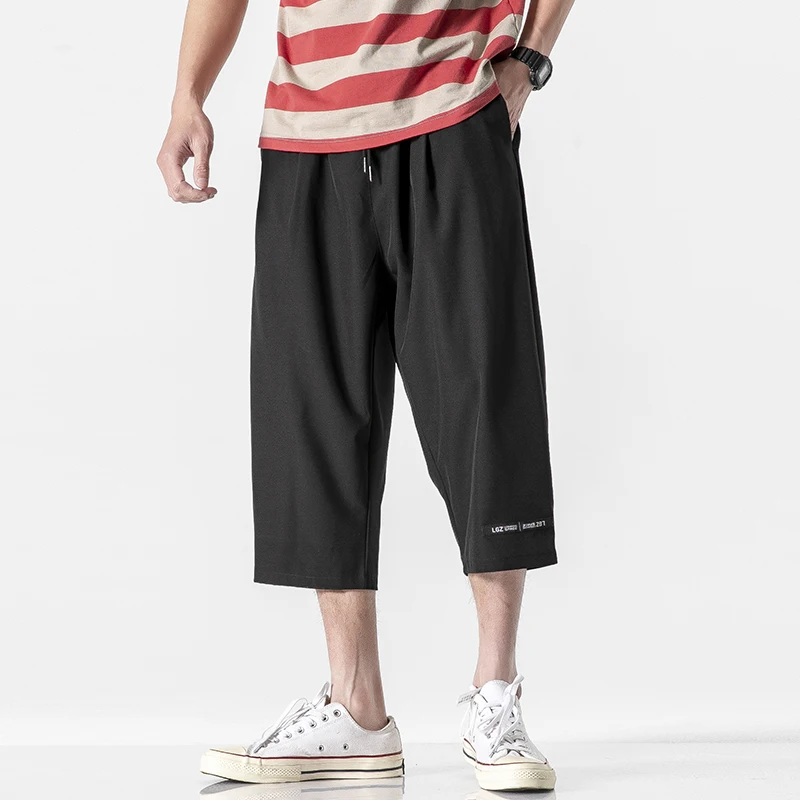 

2023 Harajuku Summer Harem Casual Pants Men Wide Leg Cotton Calf Length Pants Fashion Men's Clothing