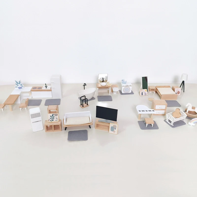 kids Wooden Play House Toy Set Mini Dollhouse Simulated Furniture Set Bedroom Kitchen Items Table And Chairs Accessorie ﻿ - 6