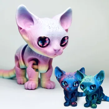 3D Printed Siamese Cat Movable Joint Fidget Toy Stress Relief Decompression Desktop Ornament Kid Figure Toy for Adults Kids Gift