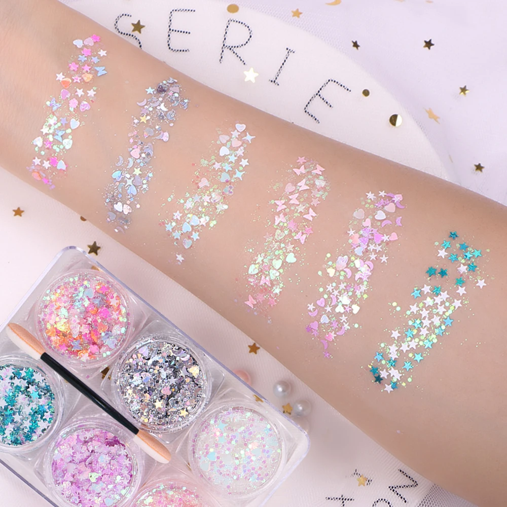 6 Colors/Set  Holographic Chunky Nail Sequins Glitter Makeup Eyeshadow Bulk Party Face Body Chunky Glitter For Festival Glitter 5