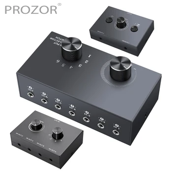 PROZOR 2/4/6 포트 3.5mm 헤드폰 스테레오 오디오 스위치 양방향 오디오 스위처 선택기 분배기 박스, 볼륨 제어 포함