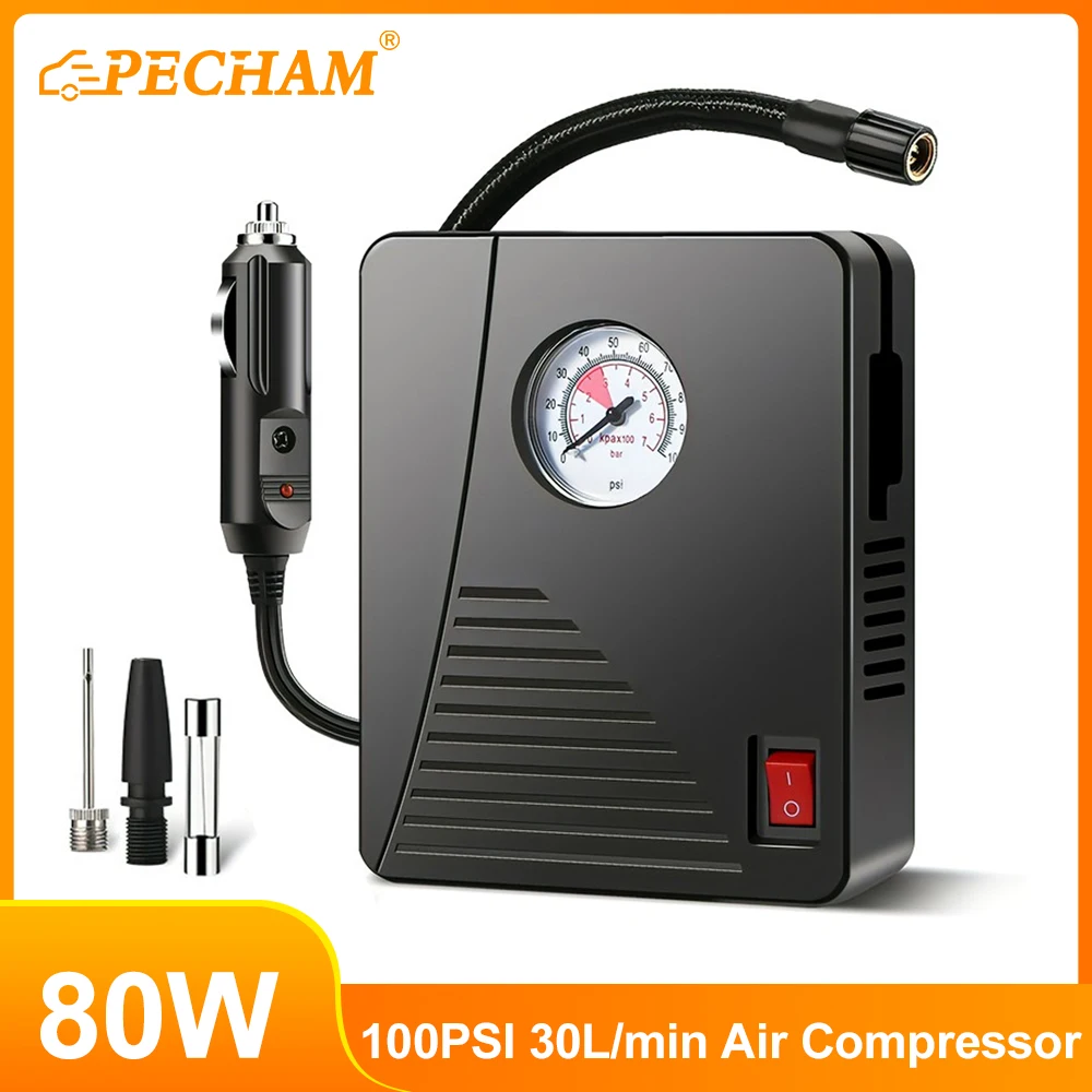 80W Air Compressor Air Pump For Car Portable Tyre Inflator Electric Motorcycle Pump Air Compressor For Car Motorcycles Bicycles