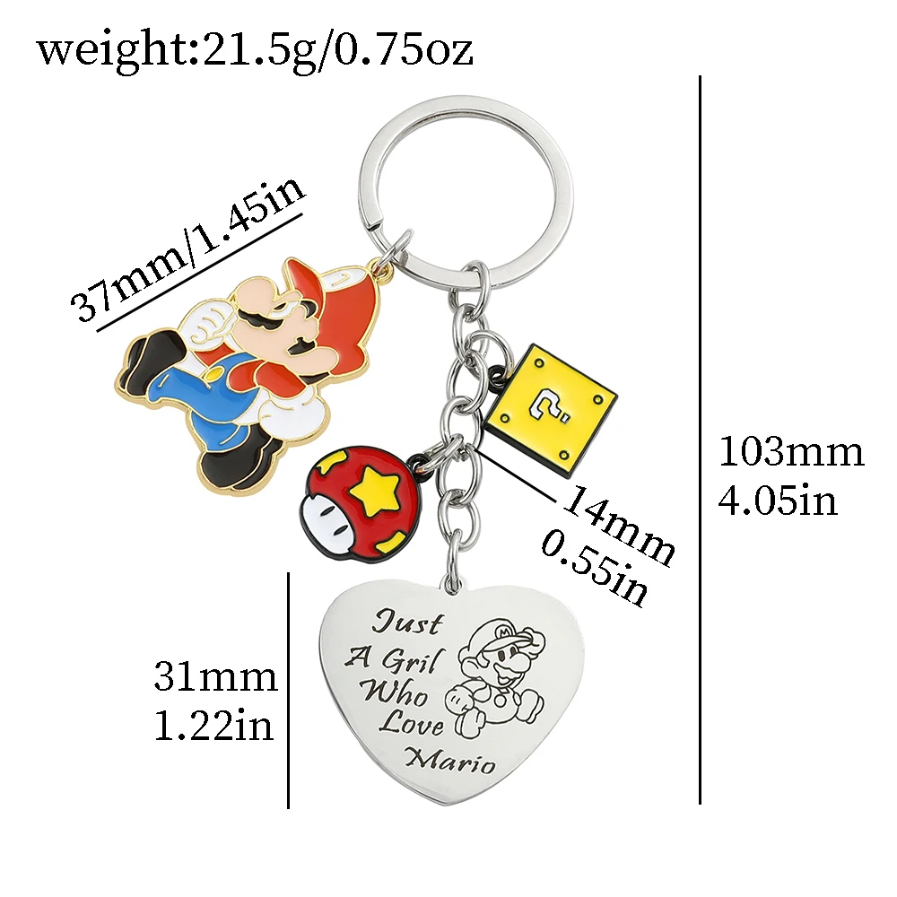 Mario Bros Metal Enamel Pendant Keychain Just A Gril Fashion 