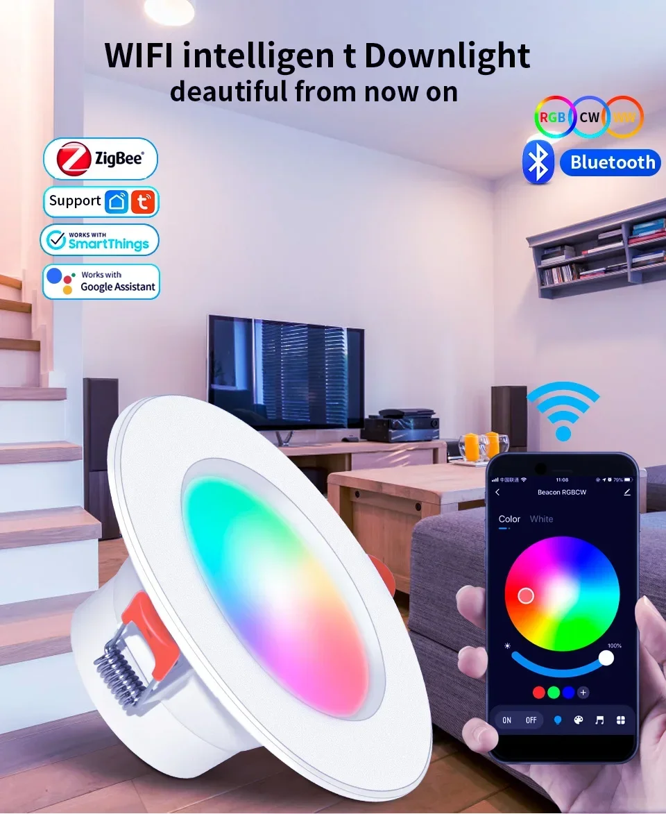 Description Picture 5 of itemWiFi Smart LED Downlight Zigbee Down Light 5W 7W 10W 15W Dimmable Round Spotlight Color Change Alexa Google Home Vocie Control