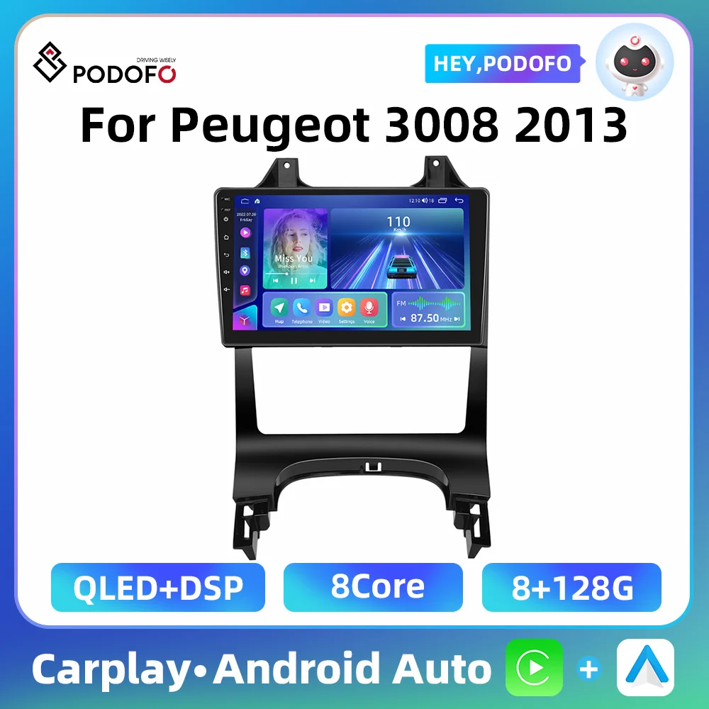 Podofo 2 Din Android Autoradio Per Peugeot 3008 2013 4G Wifi Dsp Bt Rds Radio Fm Navigazione Gps Lettore Video Multimediale