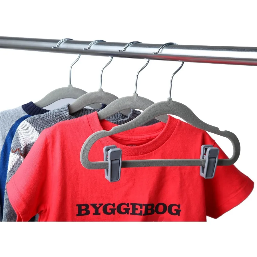 NonSlip Velvet Clothes Hangers for Baby and Clothing Storage Solution with 10 Finger Clips 30Pack Gray Hangers for Organizing T