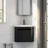 Corner Bathroom Vanity Sink Combo Wall Mounted with White Resin Sink Matte Black Faucet Space Saving Floating Design Durable MDF 3