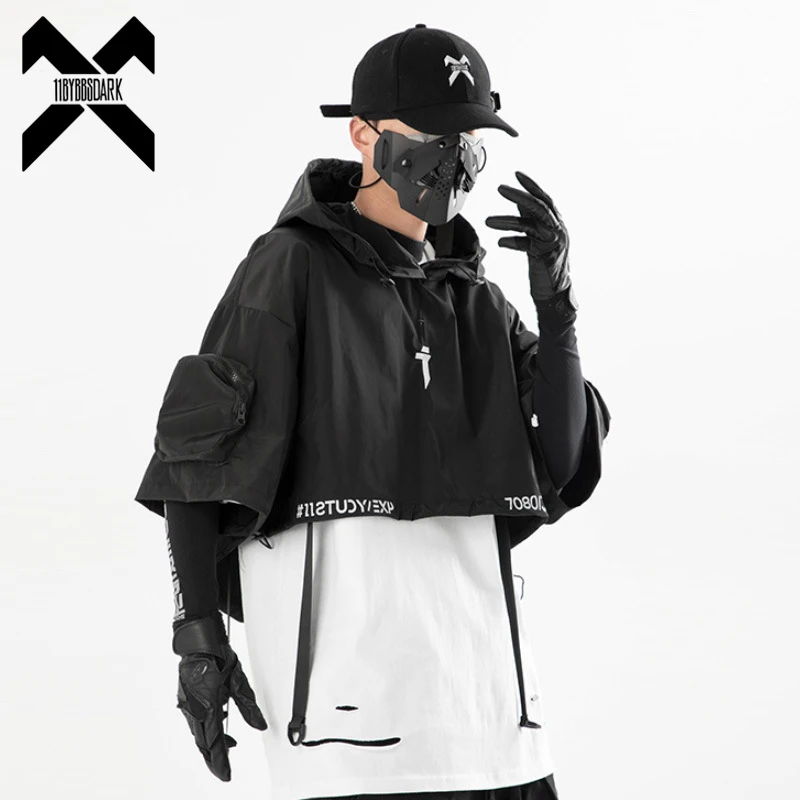 11 BYBB'S DARK Spring/Summer 2023 New Functional Hooded Short Coat Shawl Men's Loose Casual Hip Hop Fashion Short Sleeve Top