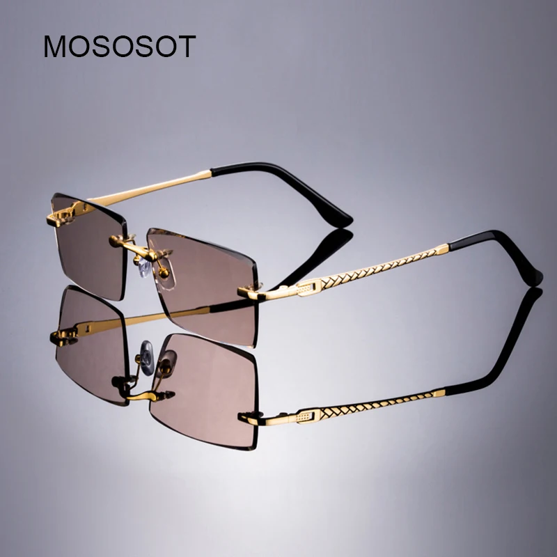 

Rimless Glass Sun Glasses Women Natural Crystal Stone Sunglasses Man Tea Mineral Lens Vintage Titanium Frame Anti Scratch