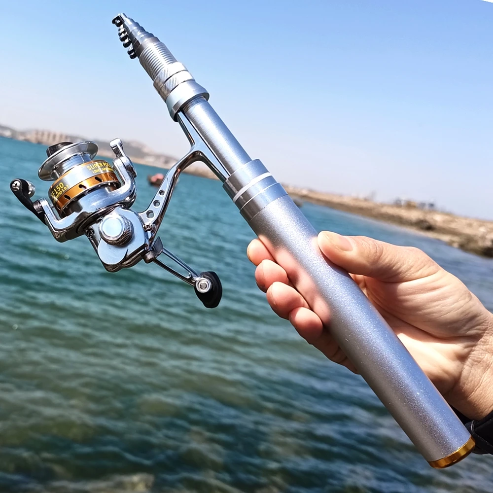 Pocket Collapsible Fishing Rod Reel Combo Mini Pen Fishing Pole Kit Telescopic Fishing Rod Spinning Reel Combo Kit, Size: 1.6m, Silver