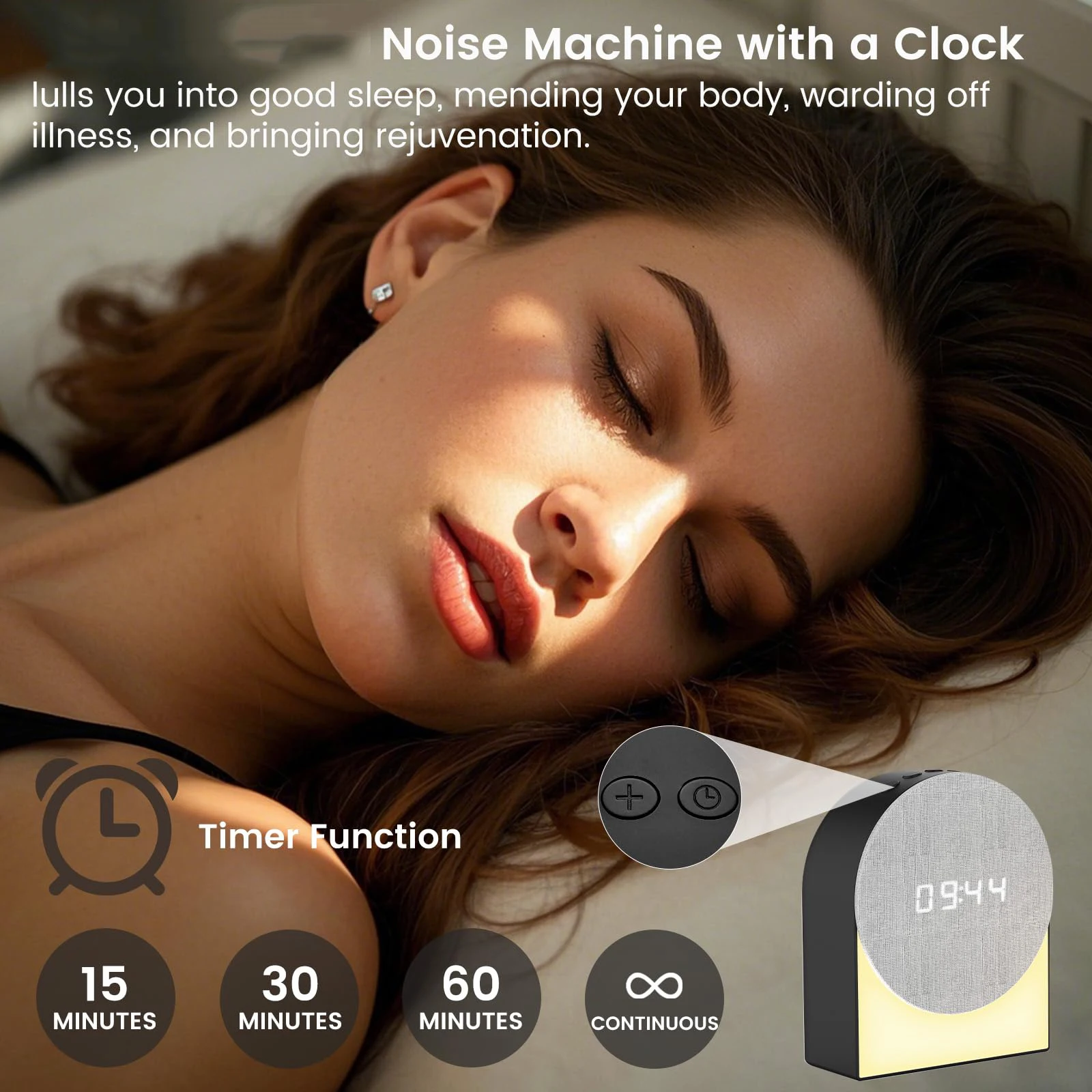 Mini Portable Sleep Bluetooth Speaker Wireless White Noise Sleep Aid Soundbar LED Night Light with Time Alarm Clock Sleep Timer