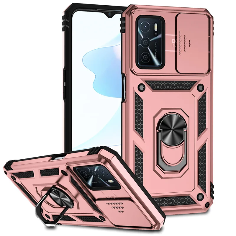 Armor Shockproof Case with Slide Lens Protector and Magnet Holder Ring Cover