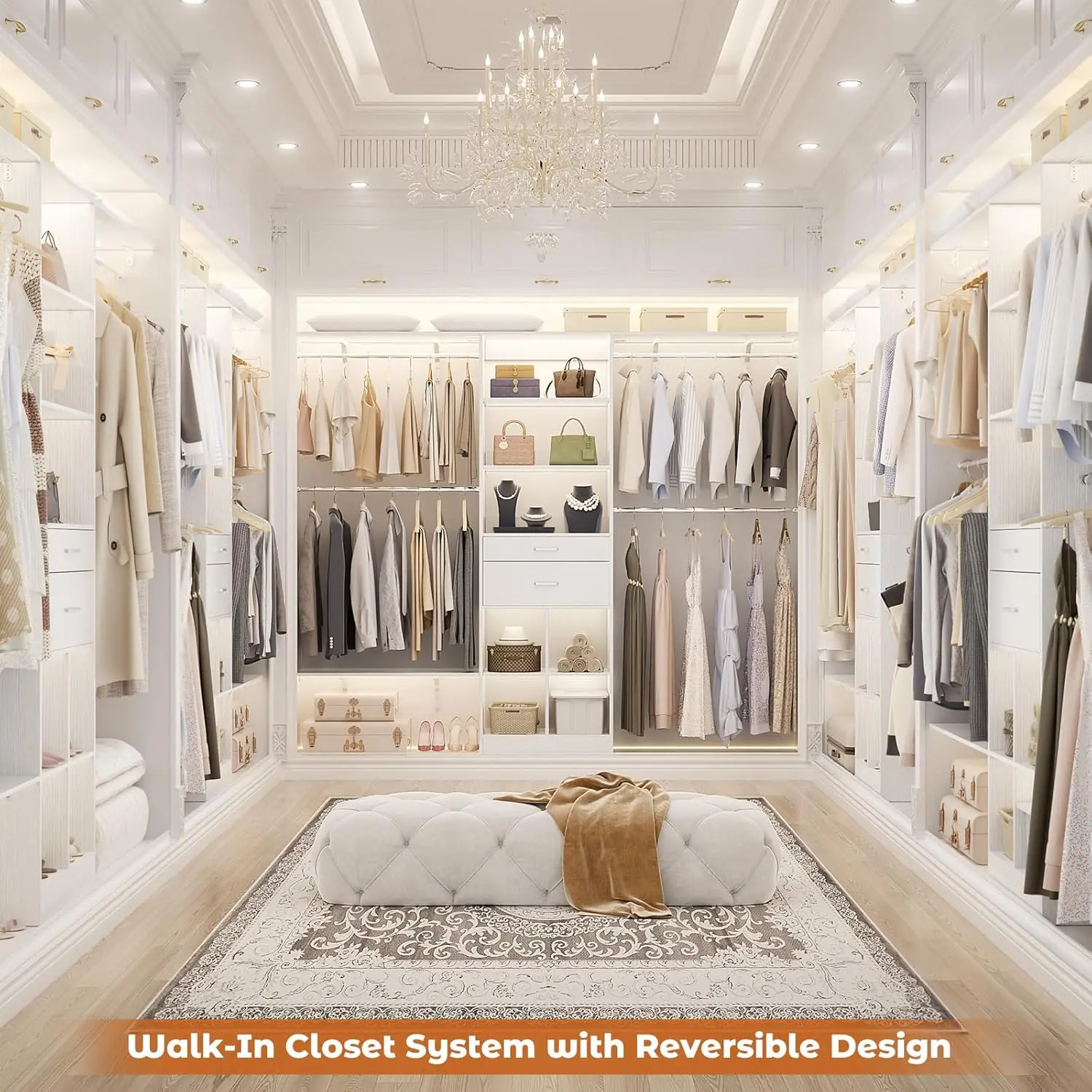 Closet System - 4.75-8FT Closet Organizer System with Wooden Drawers & Cube Storage Organizer, Up To 96" Closet Systems for 5