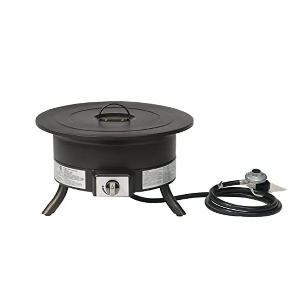 Portable Propane Gas Fire Pit with Carry Strap 55,000 BTU Stainless Steel Burner Outdoor Patio Heater with Lava Rock & 10ft Hose