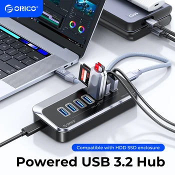 ORICO USB 3.2 허브 초고속 C타입 스플리터 OTG 어댑터, 맥북 컴퓨터 액세서리용 USB C 전원 공급 포트 포함, 10Gbps