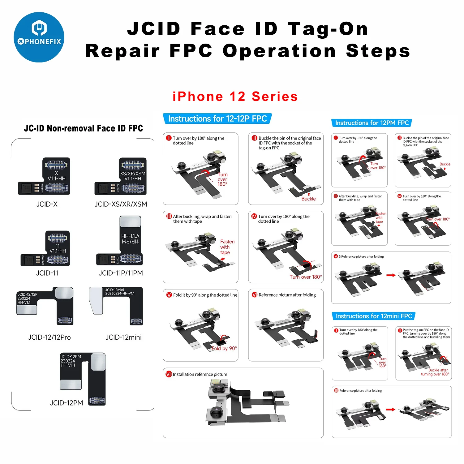 JCID Tag Dot Matrix Flex Cable pour iPhone Projecteur à points X-15 Lecture Écriture Réparation Pas de soudage