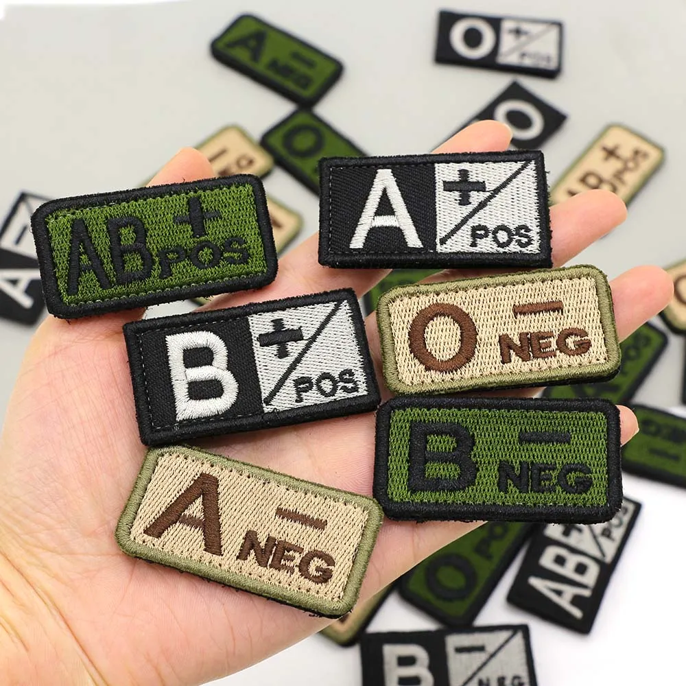 Neg Pos Blood Type Patches Embroidery Military Tactics Badge For Coat  Backpack Hook Loop A+ B+