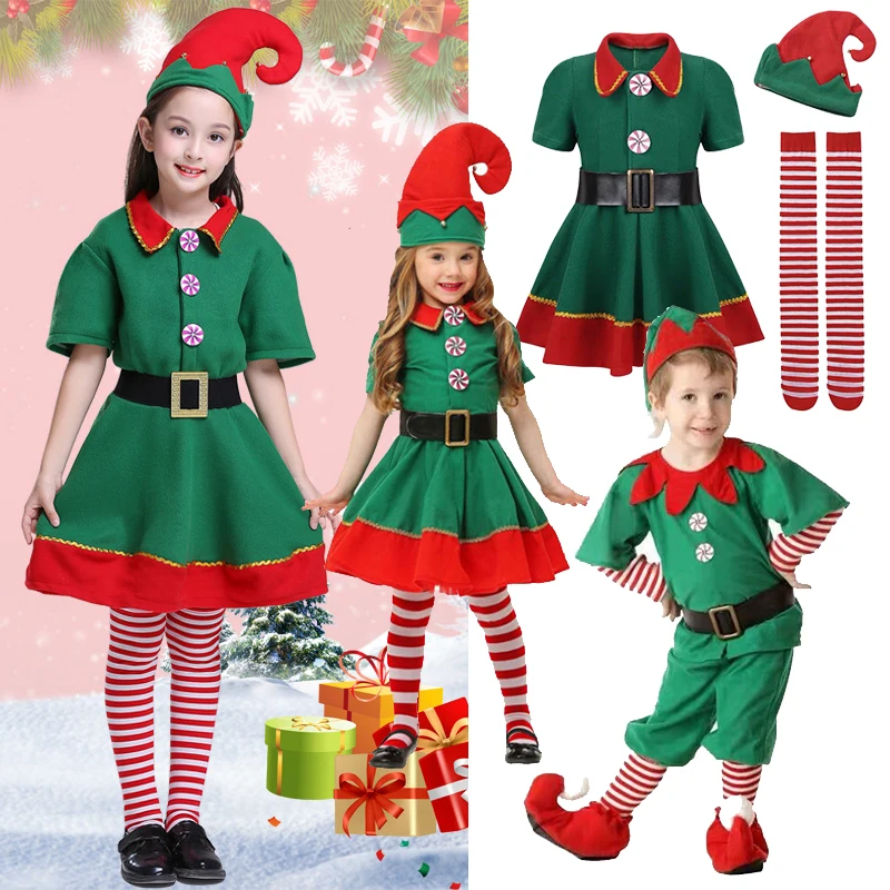 thumbnail image 2 of Ropa navideña familiar Disfraces de elfo navideño para niños y adultos Disfraces de cosplay de elfo verde de Papá Noel Disfraz de fiesta de Navidad, 2 of 5