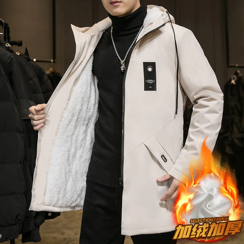 Autumn and Winter New Fashion Trend Solid Color Plus Fleece Trench Coat Men's Casual Loose Thick Warm Large Size Coat M-6XL