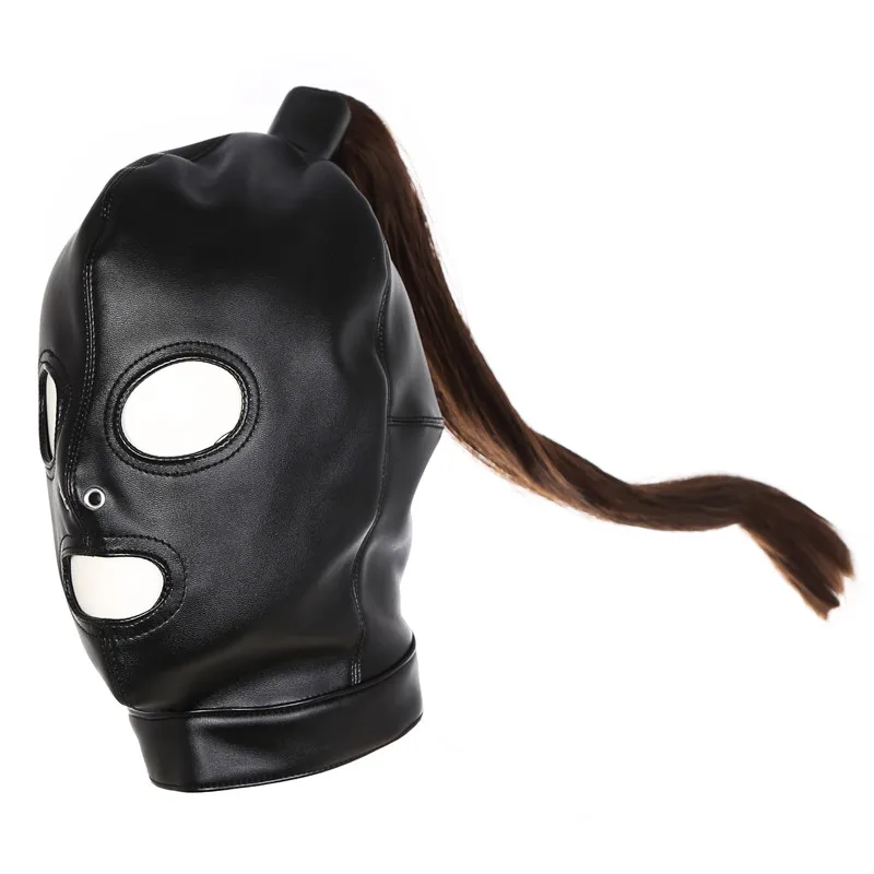 

Sexual Toys Flirting Sex Toys For Couples Black Leather Hood Bondage Restraint Open Mouth Eye Mask Sex Mask Fetish