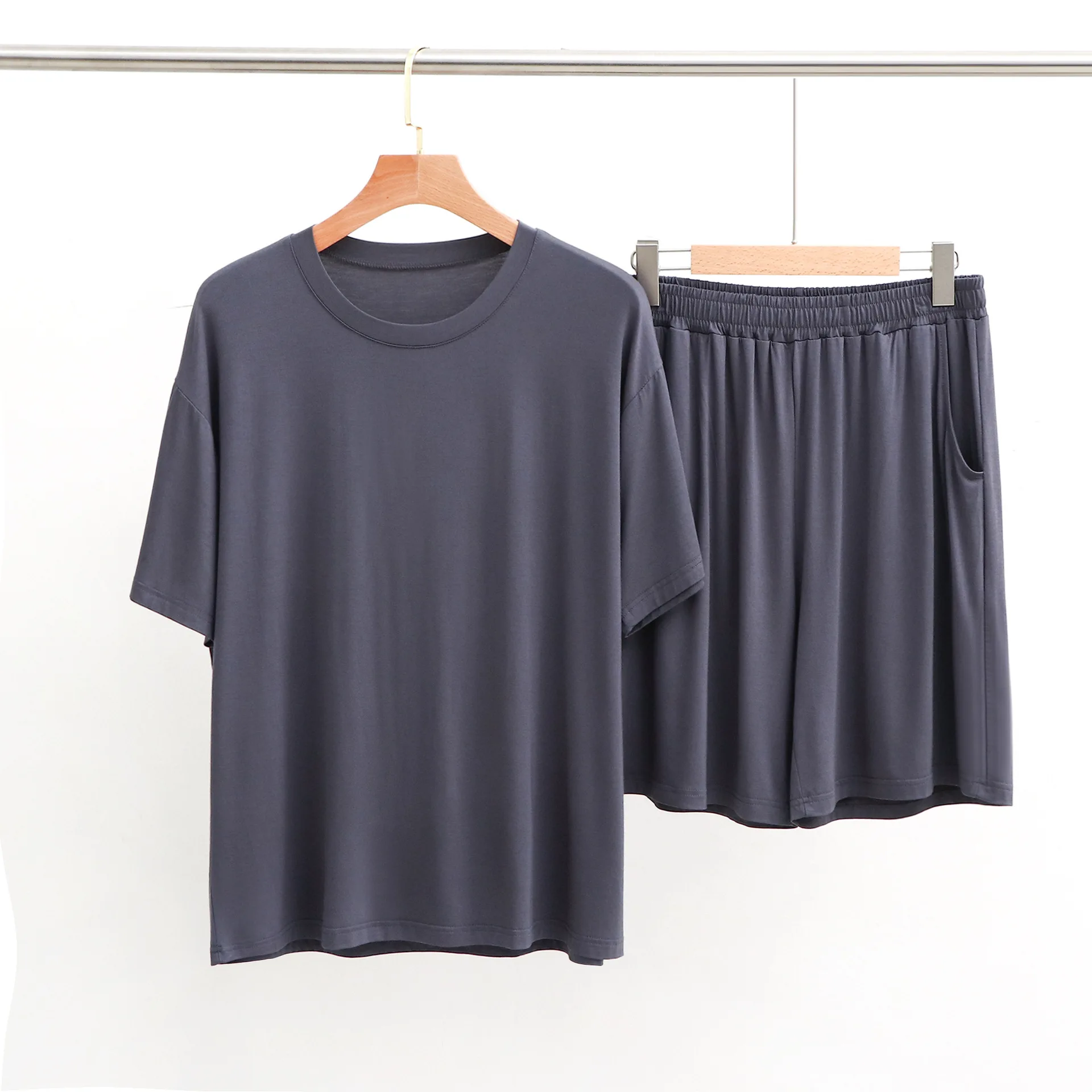 2023 New Men's Home Furnishings Elastic Drop Pajamas Round Neck Short Sleeve Shorts Large Outfit Casual Set Pajama Set Sleepwear