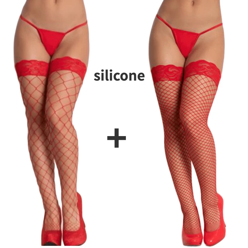 2Pcs-set-Silicone-Stockings-Sexy-Fishnet-Stocking-Retro-Lace-Top-Erotic