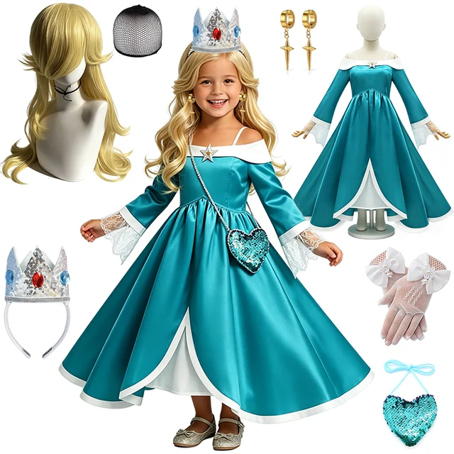 Robe de bal de princesse Rosalina en satin de luxe à épaules dénudées pour filles, costume d'Halloween, cosplay, carnaval, fête, costume pour enfants 1