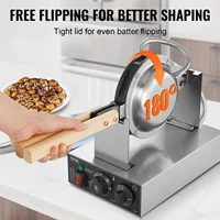 SucceBuy – gaufrier à bulles d'œufs Commercial, 1400W, antiadhésif, en acier inoxydable, avec 180 °   2 poêles rotatives et poignées en bois 2
