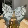 13-15cm Natural Energy Moss Agate Hand-Carved Butterfly Wings Home Decoration Gift Natural quartz crystal ++++ send bracket 4