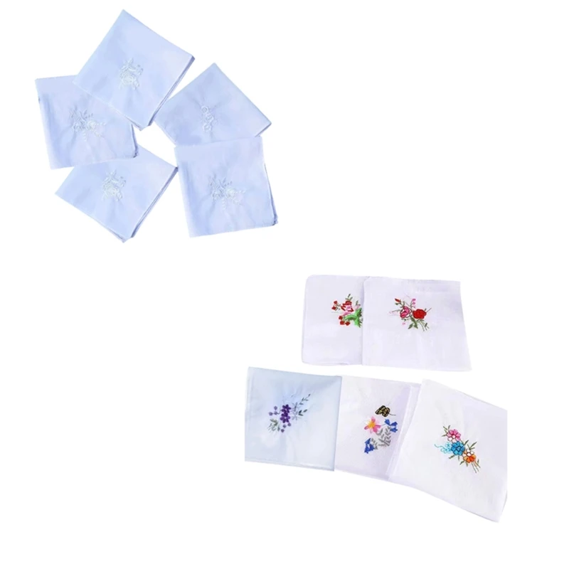 

Embroidery Flower Handkerchief Towel Kerchief for Women Square Kerchief Plain Bandanas Handkerchief Pocket Towel 11''