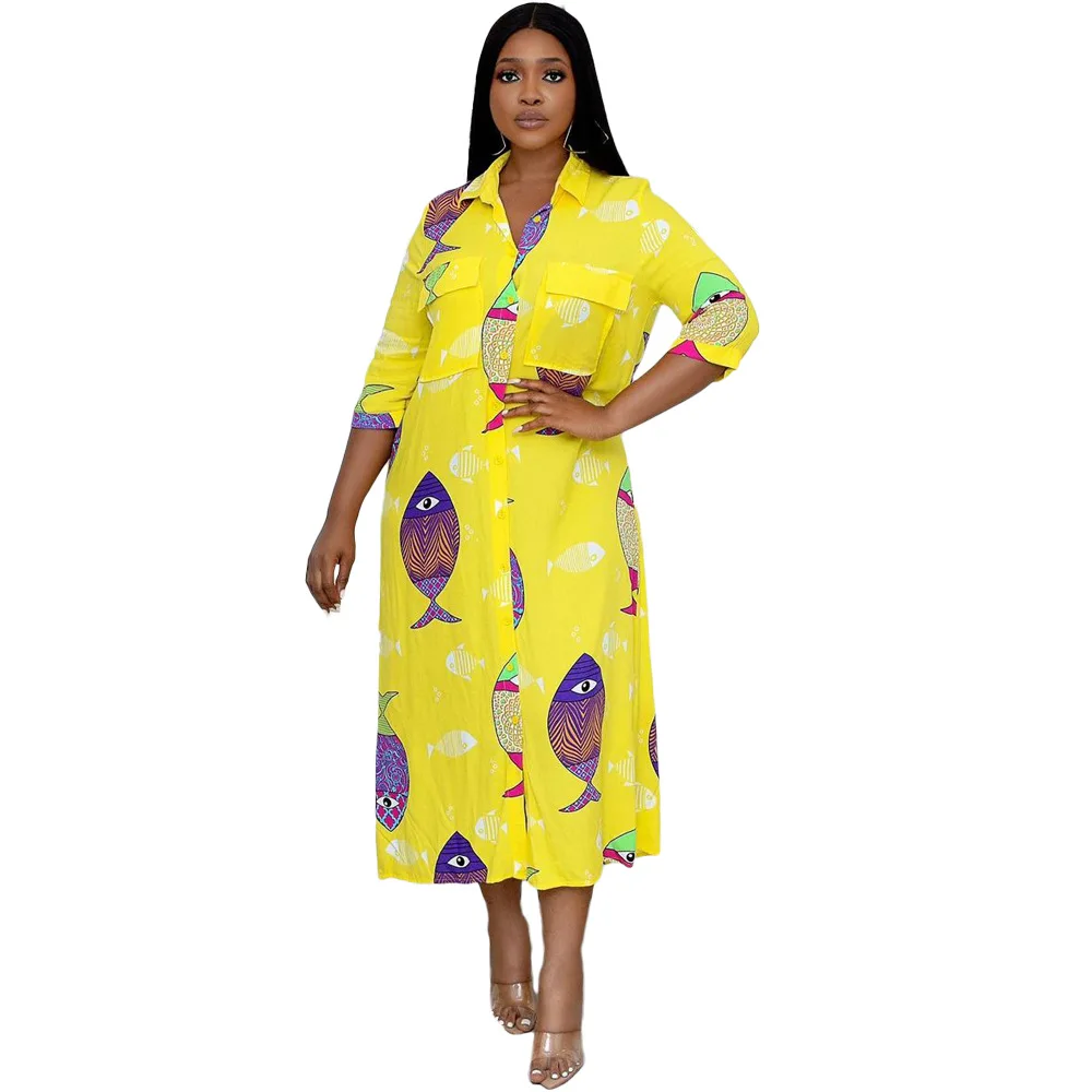 Long African Shirt Dress Women With Pockets 3/4 Sleeve Ankle Length Robes 2023 Fashion New Print Loose Casual African Maxi Dress african men suits dashiki shirts tops pants with pockets 2 piece set ankara patchwork outfit blouse plus size clothing a2116053