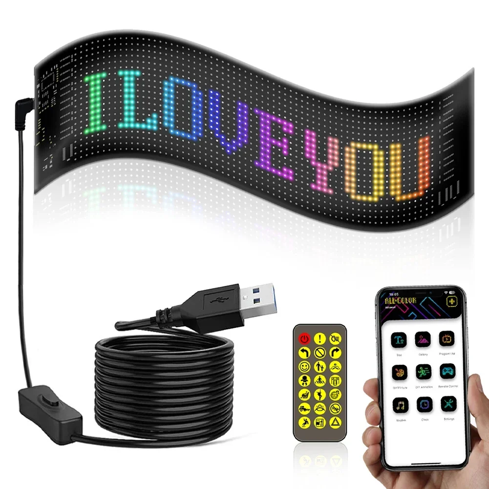 5V USB LED Matrix Pixel Panel Light Bluetooth App Control Scrolling Advertising LED Car Sign Animation Programmable For Car Shop