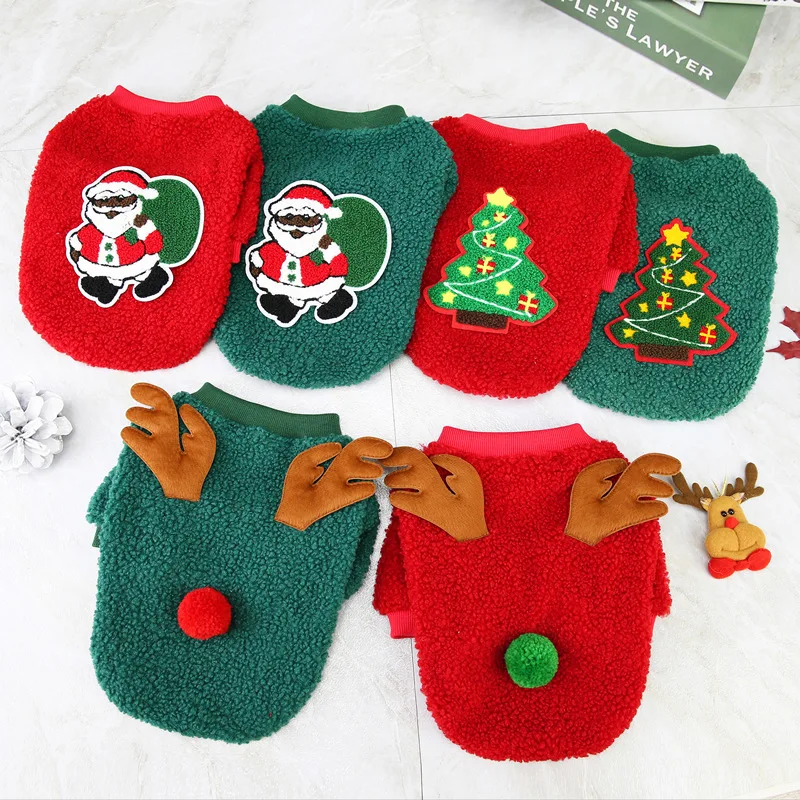 Christmas Dog Halloween Costumes Hoodies Cold Weather Winter Coat Reindeer Design Sweater Small Dogs Cats