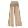 2024 Spring Japanese Style Maternity Woolen Trousers Side Split Button Fly Pregnant Woman Straight Pants Pregnancy Knitted Pants 5