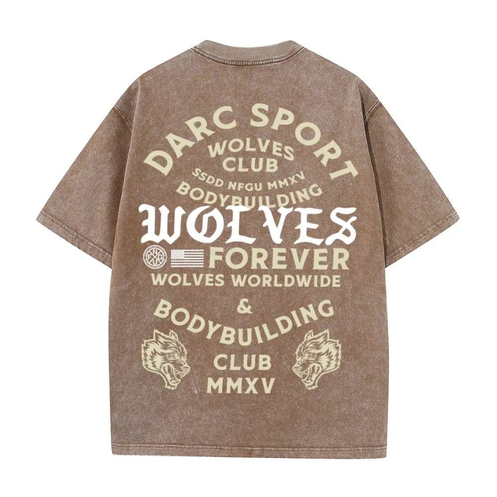 

DARC WOLVES Cotton Gym Washed Shirt Sport T Shirt Men Vintage Running Shirt Men Workout Training Tees Fitness Loose large size