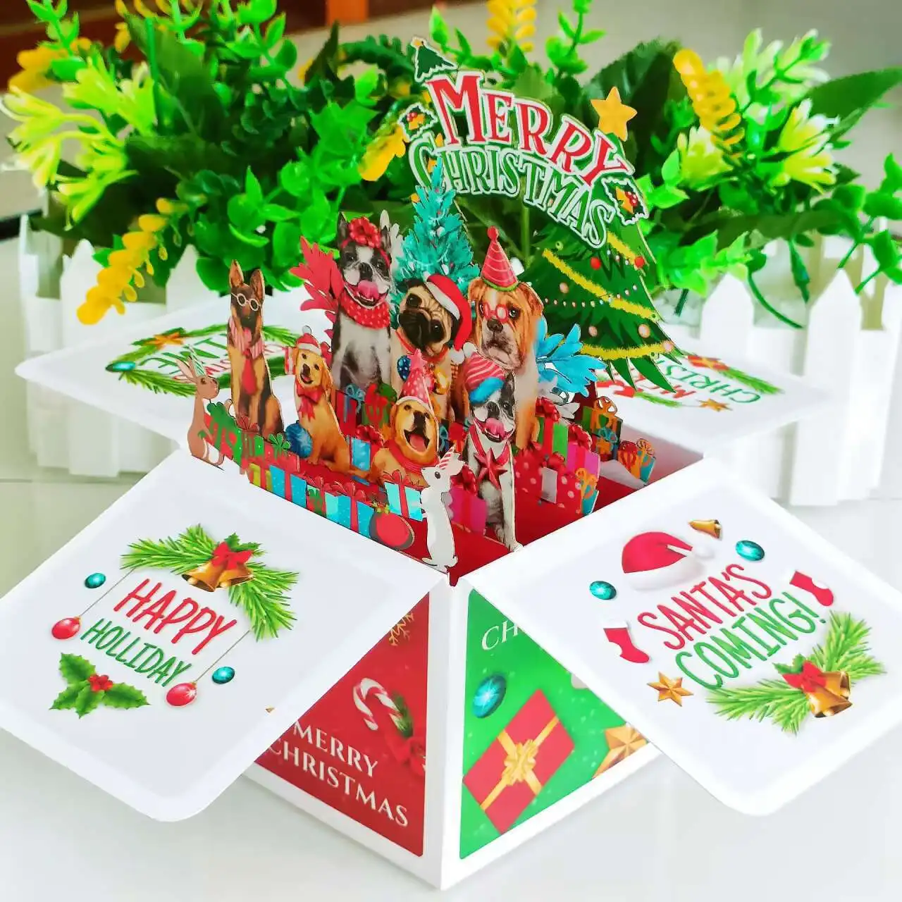 10pcs 3D Pop Up Greeting Cards Merry Christmas Cards New Year Greeting Blessing Postcard Swan Mermaid Thank You Card Decor