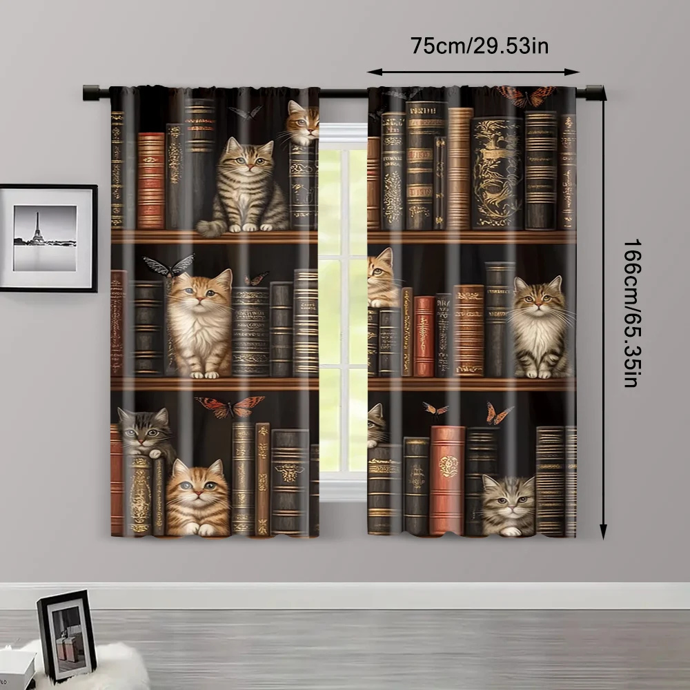 2pcs, Minimalist Curtains 2D print The story of the cat and the book Machine Washable Polyester (without rod) Art Deco Festive 3