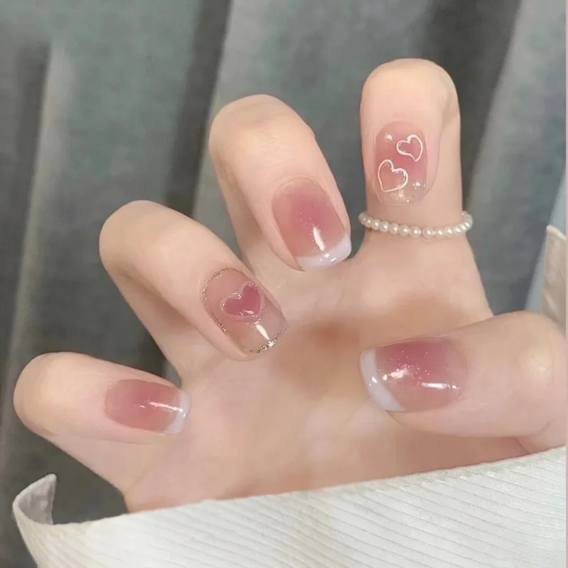 

24pcs Press White Nail Tips Nails Press on French Temperamental Press on Acrylic Nails Cheek Red Nail Art Nail Tips